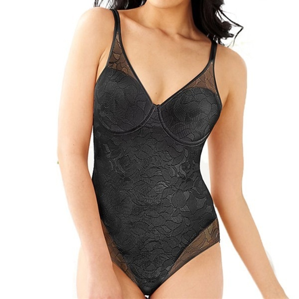 NWT Bali 40D Ultra Firm Tummy-Control Sheer Lace Body Briefer 6552 Black 131936
